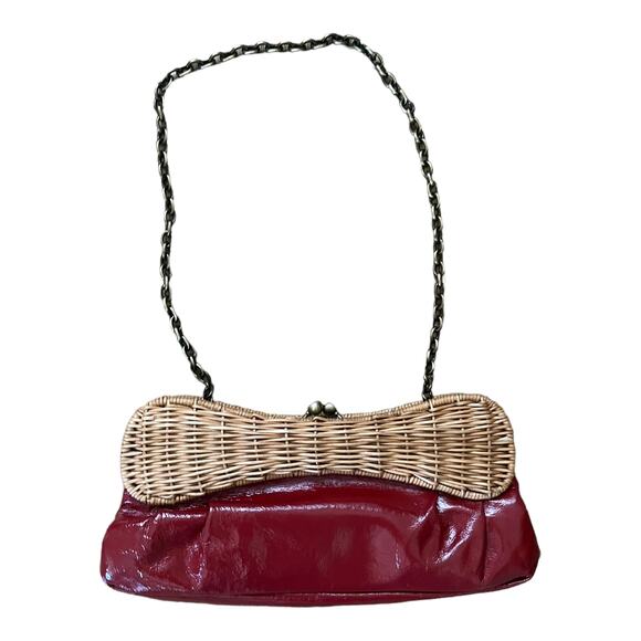 Savoy Red Wicker Small Handbag Purse Shoulder Strap Clutch - Picture 1 of 11
